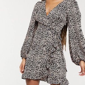 ASOS US6 wrap dress balloon sleeves cheetah animal mini dress